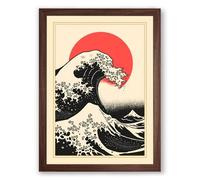 The Great Wave Rising Japandi Framed Wall Art Print A3 (42×29.7cm) Walnut, Wall Decor for Living Room, Bedroom, Office & Home, Ready to Hang, Art Gift