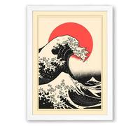 The Great Wave Rising Japandi Framed Wall Art Print A3 (42×29.7cm) White, Wall Decor for Living Room, Bedroom, Office & Home, Ready to Hang, Art Gift
