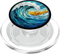 The Great Wave Stained Glass Great Wave PopSockets PopGrip for MagSafe
