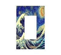 The Great Wave Starry Night Pattern Single Rocker Wall Plate Switch Decorative Panel Electrical Socket Plate Suitable For Bathroom Kitchen Living Room Bedroom