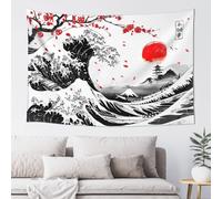 The Great Wave Tapestry Japanese Ocean Sea Wave Tapestries Vintage Asian Anime Tapestry Aesthetic Kanagawa Tapestry Mountain Sunset Tapestry Red Sun Cherry Tapestry Wall Hanging For Room 60x40 Inch