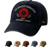 The Greatest Generation 1945 Memorial Poppy Cap,Remember & Honor Hat | Embroidered Baseball Cap, 5 Colors Vintage Casual Outdoor Hat, Remembrance Gift for Veterans & History Enthusiasts