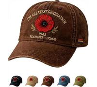 The Greatest Generation 1945 Memorial Poppy Cap,Remember & Honor Hat | Embroidered Baseball Cap, 5 Colors Vintage Casual Outdoor Hat, Remembrance Gift for Veterans & History Enthusiasts