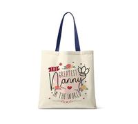 The Greatest Nanny in the World - Mother's Day, Reusable Bag, Shopping Tote Bag. (French Navy Handle)