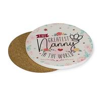 The Greatest Nanny in the World - Mother's Day, Tableware, Coffee, Tea, Drink Coaster. (Round Ceramic Coaster)