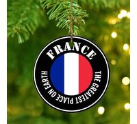 The Greatest Place on Earth France Christmas Ornaments Gift Flag Vivid Color Round Christmas Tree Ornament Ceramic Porcelain Rustic International Flag Banner Christmas Bauble for Home Decor