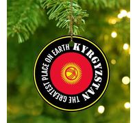 The Greatest Place on Earth Kyrgyzstan Xmas Ornament Gift Flag Vivid Color Hanging Ornaments Xmas Tree Decoration Farmhouse Ceramic Double Sided Ornament Pendant Gift for Him Her
