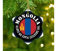 The Greatest Place on Earth Mongolia Xmas Ornament Global World Flag Travel Christmas Ornaments Indoor Home Decor Decorative Ceramic Circle Ornament Pendant for Neighbor Friends