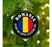 The Greatest Place on Earth Romania Hanging Ornaments Global World Flag Travel Round Christmas Tree Ornament Ceramic Rustic America Country Flags Christmas Keepsake Xmas Tree Decoration