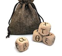 The Greek Alphabet Wooden Dice Set, 24 Carved Greek Letters Pattern Cube Rolling Dices for Teaching Party Game