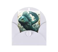 The Green Flying Fish Greeting card, blank inner page, includes envelope, 10 cm x 15 cm, for anniversary and party invitations.