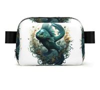 The Green Flying Fish Square-Shaped Waist Bag with Durable Polyester and Adjustable Strap for Unisex Use