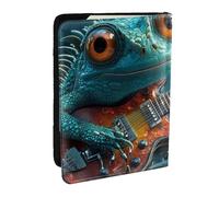 The Green Lizard Playing The Piano Printed Passport Holder,Travel Pu Leather Passport Cover Case Organiser for Men Women,6.5 Inch