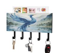 The Green Phoenix Plays by The Stream Key Holder Wall Mount PU Key Rack Decorative Key And Mail Holder Wall Key Organizer with 5 Key Hooks Key Hanger for Entryway Kitchen Living Room Office Doorway De