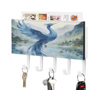 The Green Phoenix Plays by The Stream Key Holder Wall Mount PU Key Rack Decorative Key And Mail Holder Wall Key Organizer with 5 Key Hooks Key Hanger for Entryway Kitchen Living Room Office Doorway De
