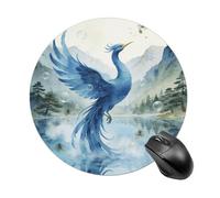 The Green Phoenix Plays by The Stream Mouse Pad Portable Round Gaming Mouse Pad Cute Small Computer Mouse Mat Decoration Non-Slip Gaming Mousepad for Home Office Work 7.8 X 7.8 Inch