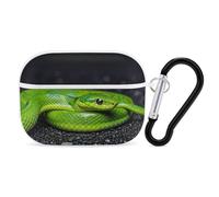 The Green Snake AirPods Pro Case Cover with Keychain Ring PC Hard Shell Protective Case for AirPods Pro 2nd for Women Men Generation Easy Open Full Drop Protection Cover White-Style