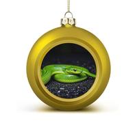 The Green Snake Christmas Ball Ornament - 2.4 Inch Shatterproof Plastic Xmas Tree Decorations, Golden Christmas Tree Decor Hanging Ball for Holiday Wedding Party Decor