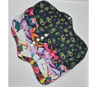 The Greener Living Company Reusable Sanitary Pads, Bamboo Material, Available in 3 Sizes, Washable, Dark Color with Floral Prints, Snap Fasteners, 5-Pack Set (Large- Set of 5)