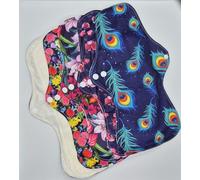 The Greener Living Company Reusable Sanitary Pads, Bamboo Material, Available in 3 Sizes, Washable, Dark Color with Floral Prints, Snap Fasteners, 5-Pack Set (Large (White)- Set of 5)