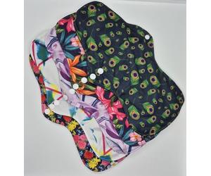 The Greener Living Company Reusable Sanitary Pads, Bamboo Material, Available in 3 Sizes, Washable, Dark Color with Floral Prints, Snap Fasteners, 5-Pack Set (Large- Set of 5)