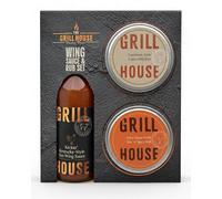 The Grill House Wing Sauce & BBQ Rub Gift Set - 140 ml Hot Sauce, 2 x 20 g Fiery Texas & Cajun Spices & Rub Seasoning for Chicken, Beef & Pork Meats - Men's BBQ Gifts, Food Gifts for Men, Christmas