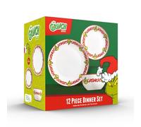 The Grinch 12 Piece White Porcelain Dinner Set With Grinch Pattern