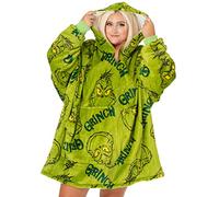 The Grinch Adults Oversized Wearable Blanket | Men & Womens Fleece Sherpa Fluffy Embroidered Christmas Hooded Pullover | Seasonal Heavyweight Hoodie Loungewear | Xmas Movie Merchandise Gift Green