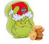 The Grinch Biscuit Tin Gift Set - Adorable Grinch Face Metal Tin with Choc Chip Shortbread Biscuits 150g Wonderful Biscuits Gift Set with Topline Card for Christmas Gifts, Stocking Fillers.