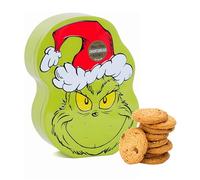 The Grinch Biscuit Tin Gift Set - Adorable Grinch Face Metal Tin with Choc Chip Shortbread Biscuits 150g Wonderful Biscuits Gift Set with Topline Card for Christmas Gifts, Stocking Fillers.