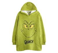 The Grinch Childrens/kids Face Embroidered Blanket Hoodie Green (One Size)
