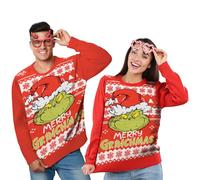 The Grinch Christmas Jumper Unisex - Merry Grinchmas Winter Knitted Pullover Sweatshirt Ugly Christmas Sweater for Men and Women Red, red, L