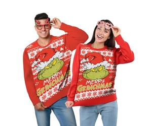 The Grinch Christmas Jumper Unisex - Merry Grinchmas Winter Knitted Pullover Sweatshirt Ugly Christmas Sweater for Men and Women Red