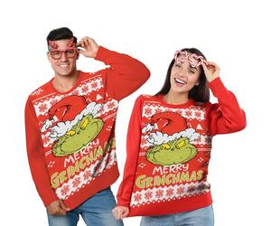 The Grinch Christmas Jumper Unisex - Merry Grinchmas Winter Knitted Pullover Sweatshirt Ugly Christmas Sweater for Men and Women Red, red, L