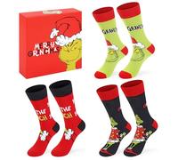 The Grinch Christmas Socks 3 Pair, Unisex Xmas Festive Character Socks Gift