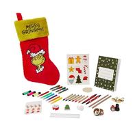 The Grinch Christmas Stocking Filled with Arts & Crafts Supplies - 18-Piece Stationery Set Including Pens, Pencils, Stickers, Washi Tape & Notebook for Kids Aged 6+ - Festive Stocking Fillers