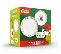 The Grinch™ Cindy & The Whos 12-Piece Porcelain Dinner Set, Gloss Finish, Christmas Festive Pattern, Microwave and Dishwasher Safe, Dr. Seuss Collection