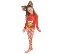 The Grinch Girl's Long Sleeve Long Leg Pyjama Set | Red | Official Merch | Size: 7-8 Years The Grinch Red 7-8 Years