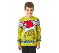 The Grinch In Santa Hat Christmas Jumper | Unisex Kids Green | Officially Licensed Merch | Size: 13-14 Years The Grinch Green 13-14 Years