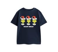 The Grinch Kids Navy Blue Graphic Tee | Feeling Grinchy Short Sleeve T-Shirt with Character Print | Christmas Festive Wear Top | Movie Merchandise Merch