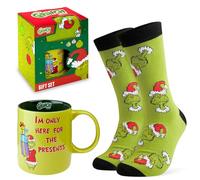 The Grinch Mug and Calf Socks Gift Set for Men Teens UK Size 6.5-10.5, 325ml Ceramic Mug & Soft Socks Set, Festive Xmas Secret Santa Gifts for Him