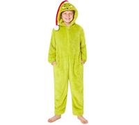 The Grinch Onesies for Kids & Teens 4-16 Years, Soft Hooded Onesie PJ With Pockets & Santa Hat, Secret Santa Gifts for Kids (8-9 Years, Green Kids)