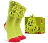 The Grinch Slipper Socks for Men & Teens UK Size 6.5-10.5, Warm Fluffy Non-Slip Bed Socks, Xmas Secret Santa Gifts for Men