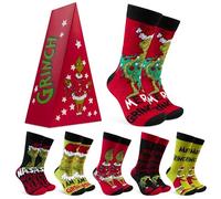 The Grinch Socks for Men & Teens UK Size 6.5-10.5, Multipack Soft Warm Breathable Calf Length Socks, Xmas Secret Santa Gifts (Red)