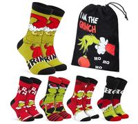 The Grinch Socks for Men & Teens UK Size 6.5-10.5, Multipack Soft Warm Breathable Calf Length Socks, Xmas Secret Santa Gifts (Multi)