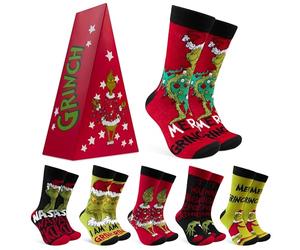 The Grinch Socks Men Multipack Calf Length Socks Teenagers Soft Breathable Funny Cute Christmas Gifts Secret Santa Stocking Stuffers (Red)