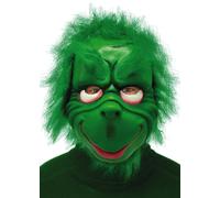Fiestas Guirca Green Grumpy Goblin Mask with Hair The Grinch Christmas Mask