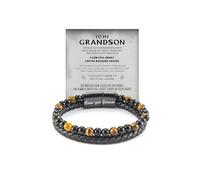 The Guardian - Grandson's Tiger Eye Protection Bracelet From Grandma, Love You Forever Linked Together Leather Black Beaded Cuff Bangle Mens Birthday Weave Gift Jewelry, M, Stainless Steel, no