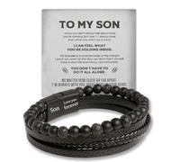 The Guardian - Son's Tiger Eye Protection Bracelet, Custom Sons Tiger Eye Protection Bracelet, Personalized Calming Anxiety Bracelets Gift, Shielded By Love Bracelets for Son (Black)