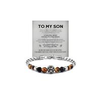 The Guardian - Son's Tiger Eye Protection Bracelet From Dad, Love You Forever Lion Black Beaded Natural Stone Mens Stainless Steel Gift Jewelry, M, Stainless Steel Stone, no gemstone